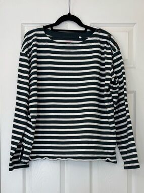 Boden 100% Cotton Striped Long Sleeve Shirt with Asymmetrical Shoulder Buttons